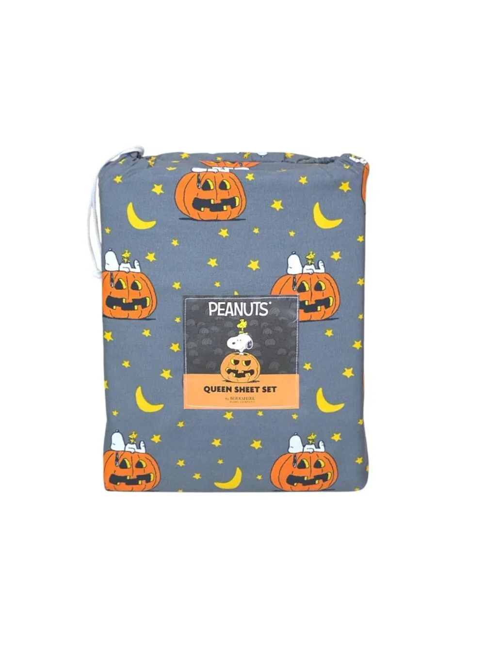 Peanuts Halloween Queen Sheet Set Gray with Snoopy Pumpkins & Stars By Berkshire